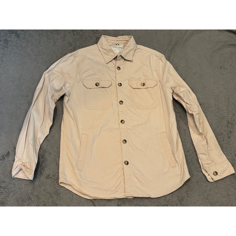 Denim & Flower Ricky Singh Mens Tan Khaki Button Down Shirt Jacket Large L